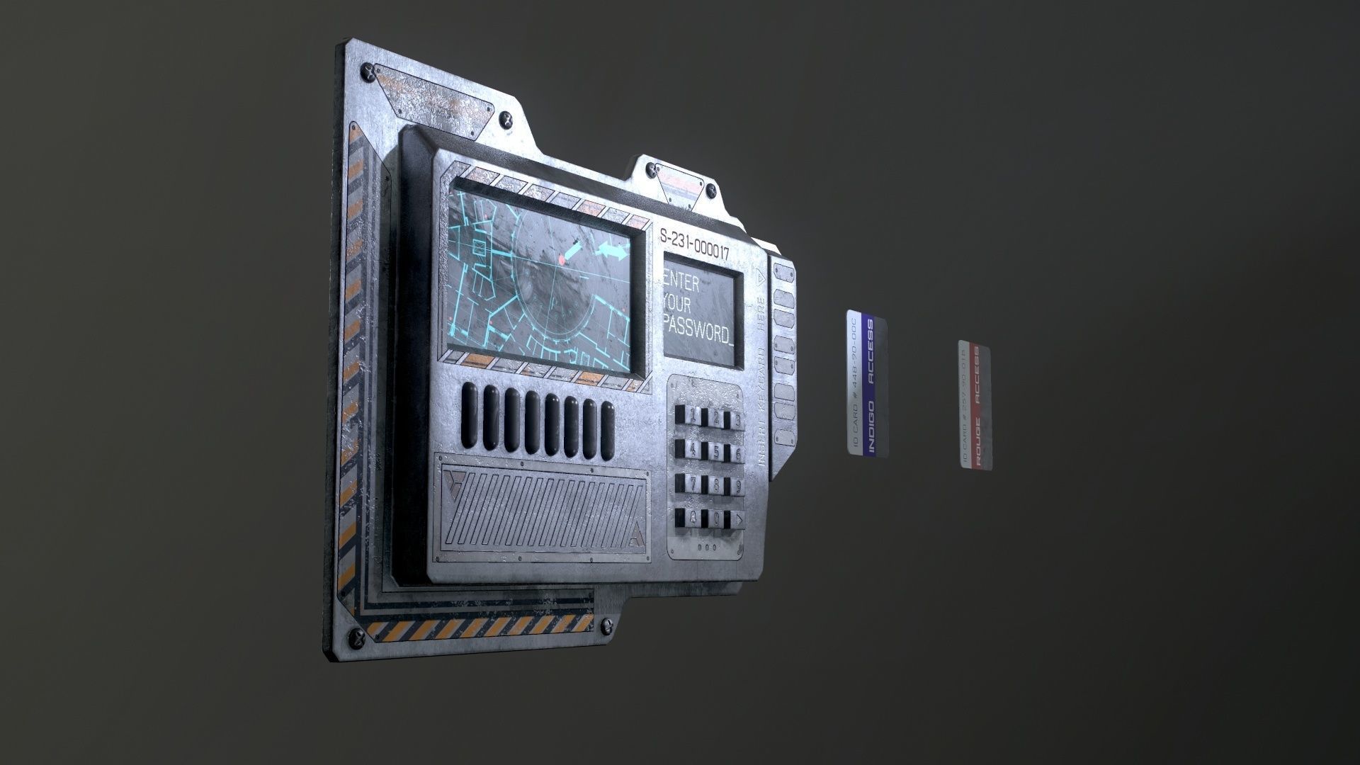 Sci-Fi Door electric lock keypad or Card reader Low-poly 3D model_55