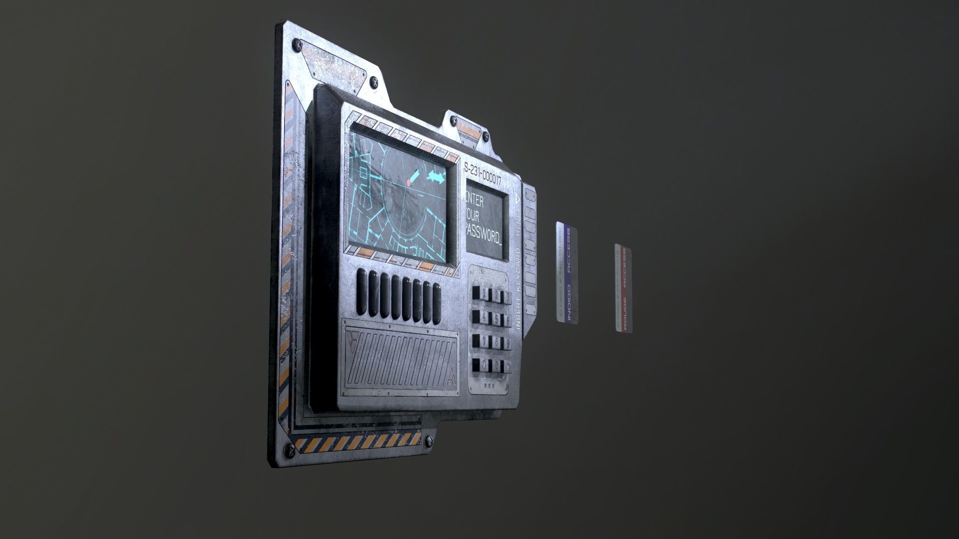 Sci-Fi Door electric lock keypad or Card reader Low-poly 3D model_32
