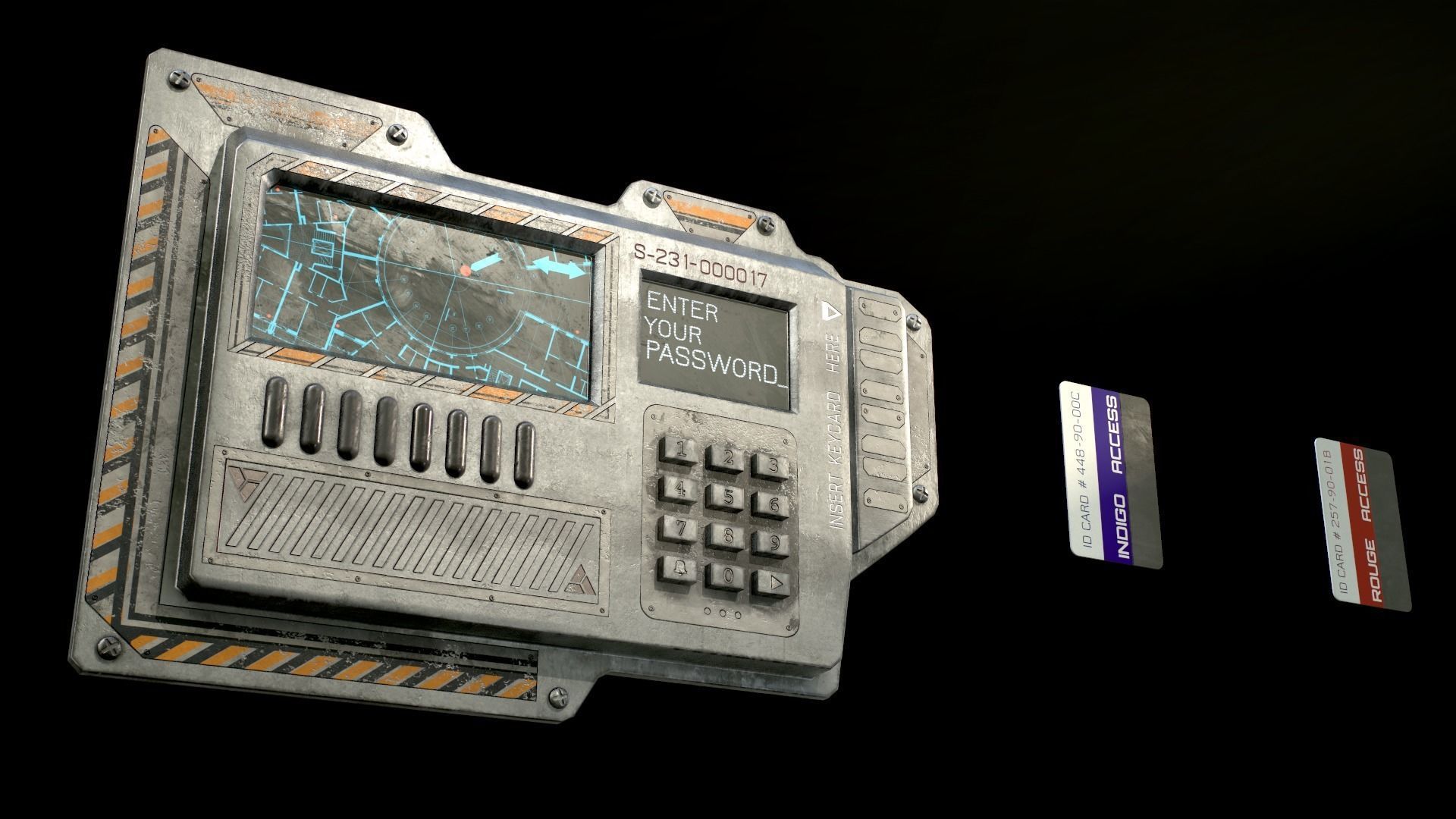 Sci-Fi Door electric lock keypad or Card reader Low-poly 3D model_6