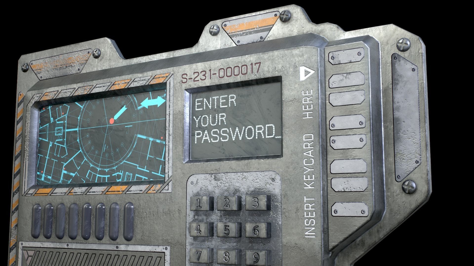 Sci-Fi Door electric lock keypad or Card reader Low-poly 3D model_1