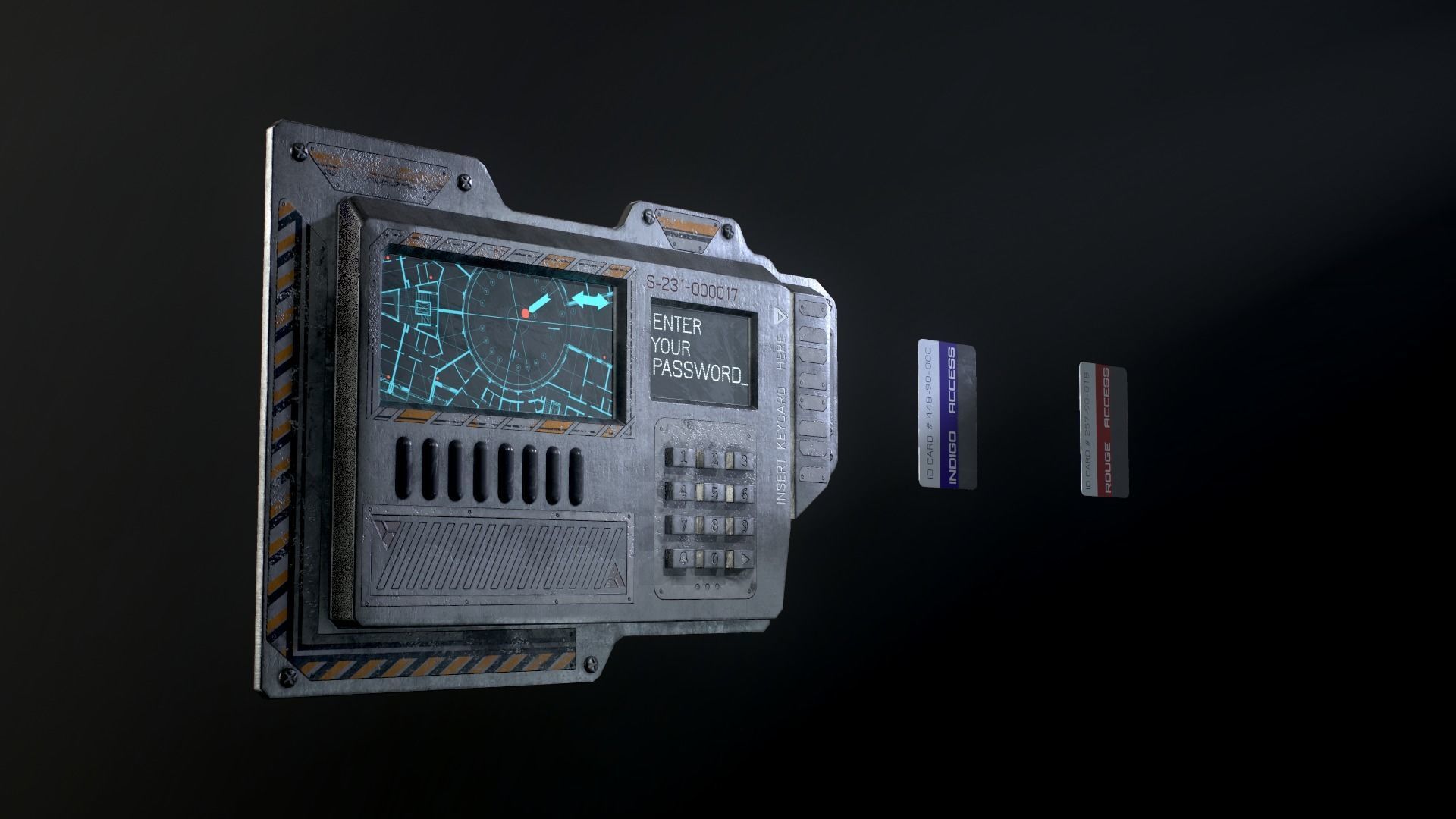 Sci-Fi Door electric lock keypad or Card reader Low-poly 3D model_23