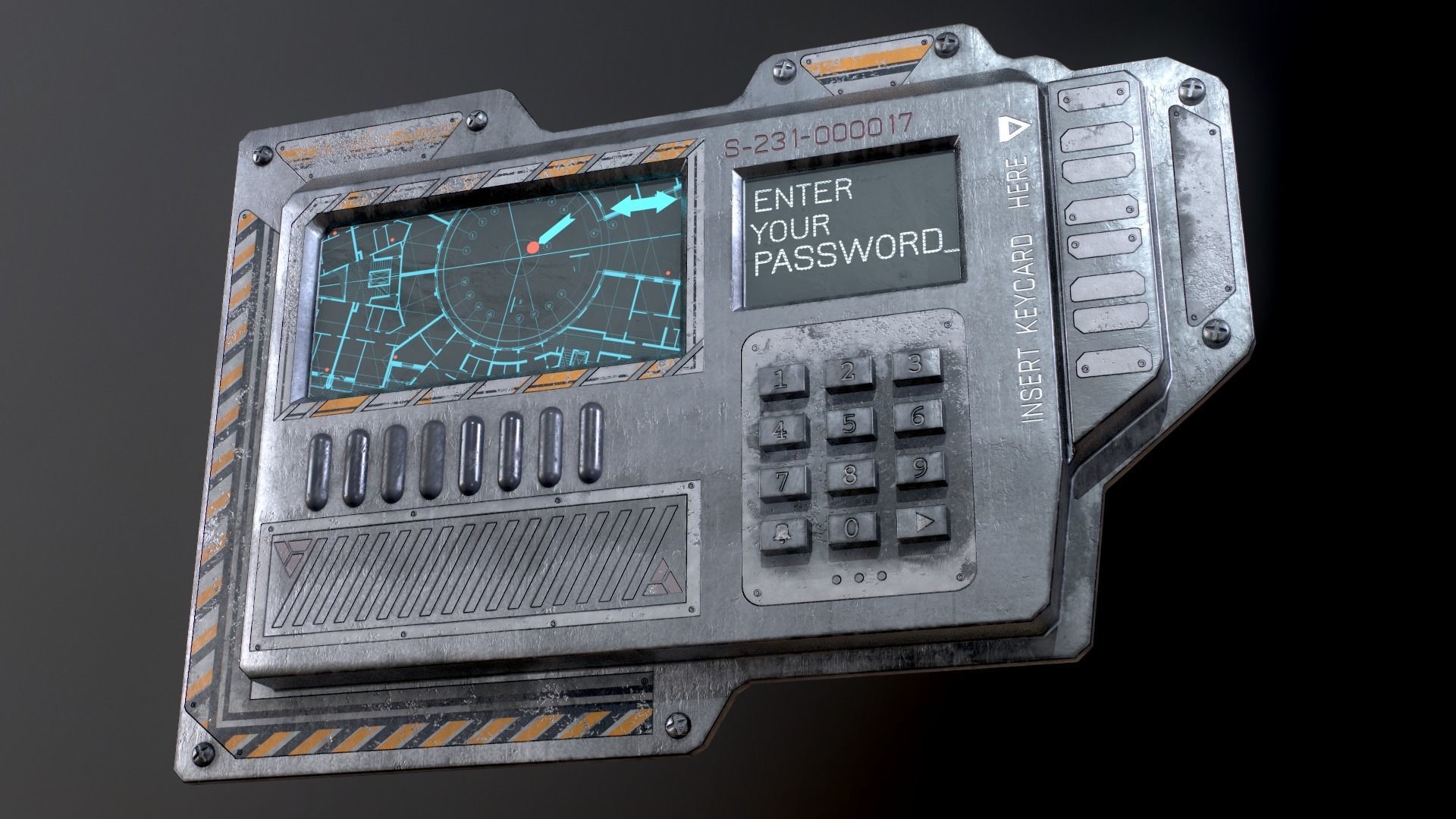 Sci-Fi Door electric lock keypad or Card reader Low-poly 3D model_22