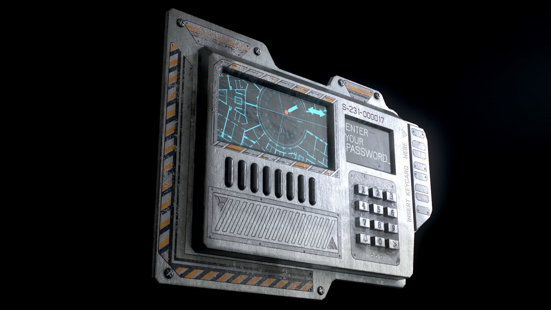 Sci-Fi Door electric lock keypad or Card reader Low-poly 3D model_9