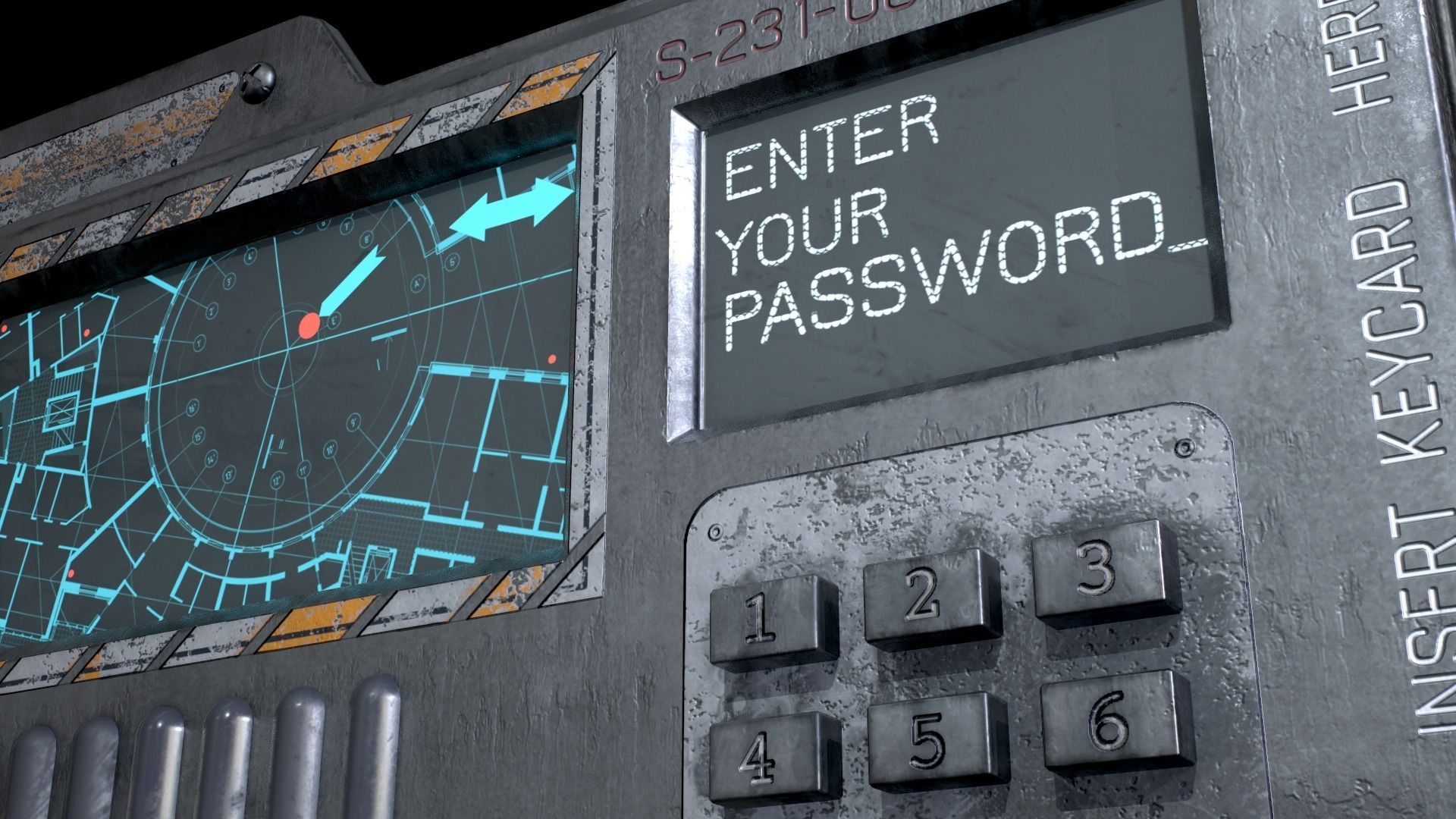 Sci-Fi Door electric lock keypad or Card reader Low-poly 3D model_11