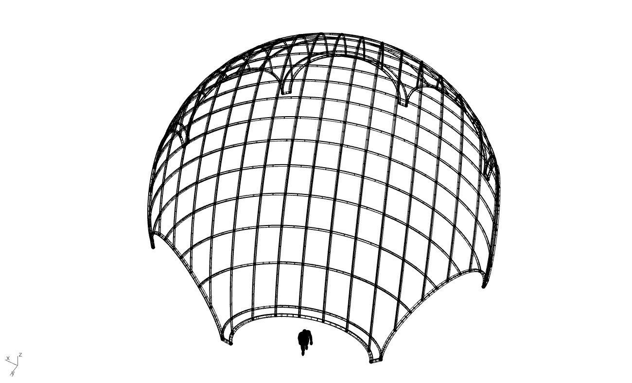 Octagonal Dome with Diagonal Wireframe Structure 3D model_62