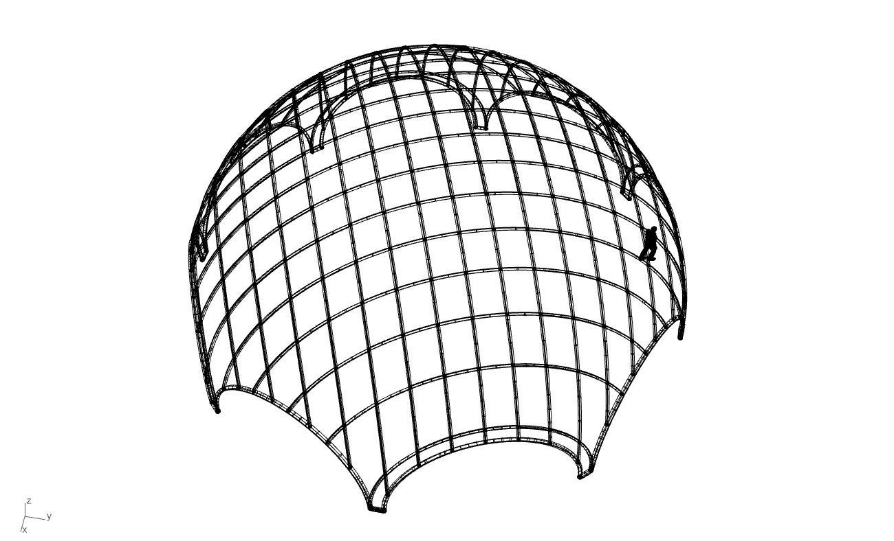 Octagonal Dome with Diagonal Wireframe Structure 3D model_76