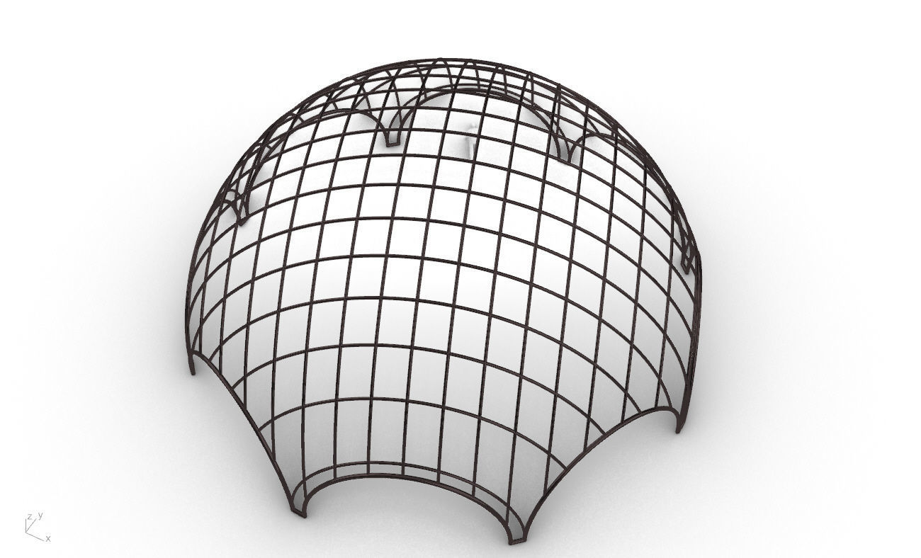 Octagonal Dome with Diagonal Wireframe Structure 3D model_32