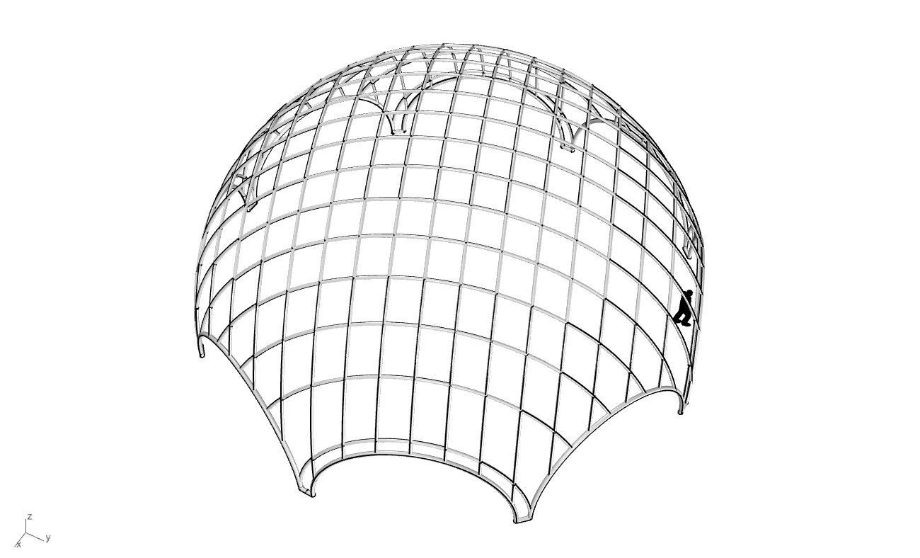 Octagonal Dome with Diagonal Wireframe Structure 3D model_57