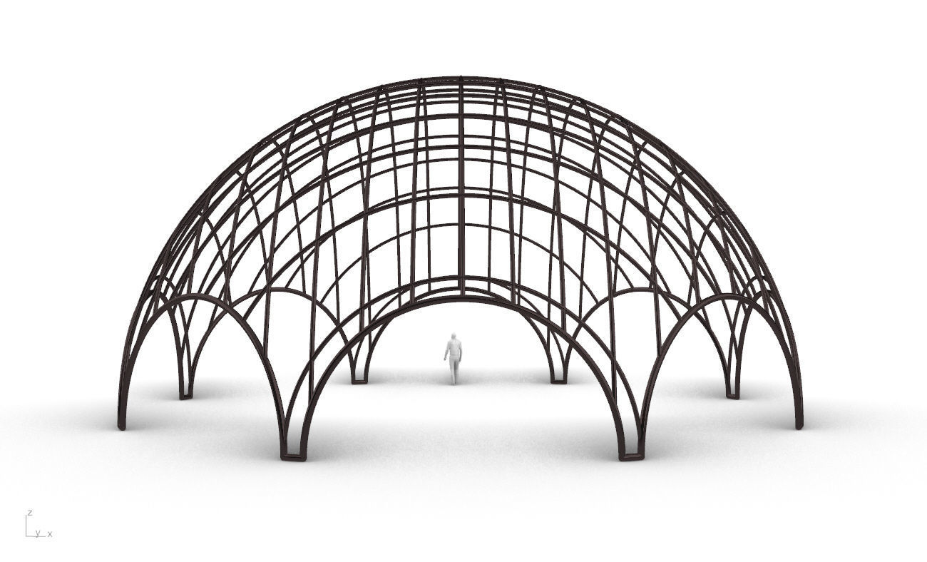 Octagonal Dome with Diagonal Wireframe Structure 3D model_10
