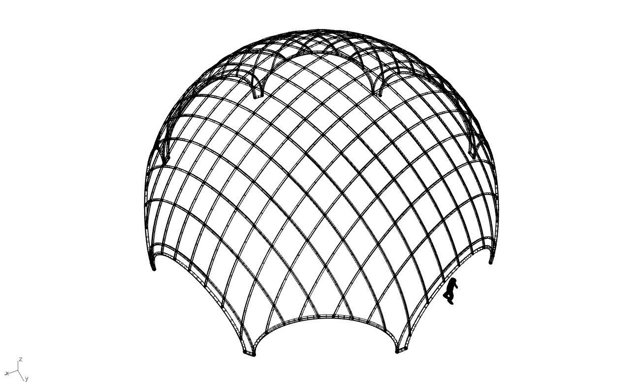 Octagonal Dome with Diagonal Wireframe Structure 3D model_79