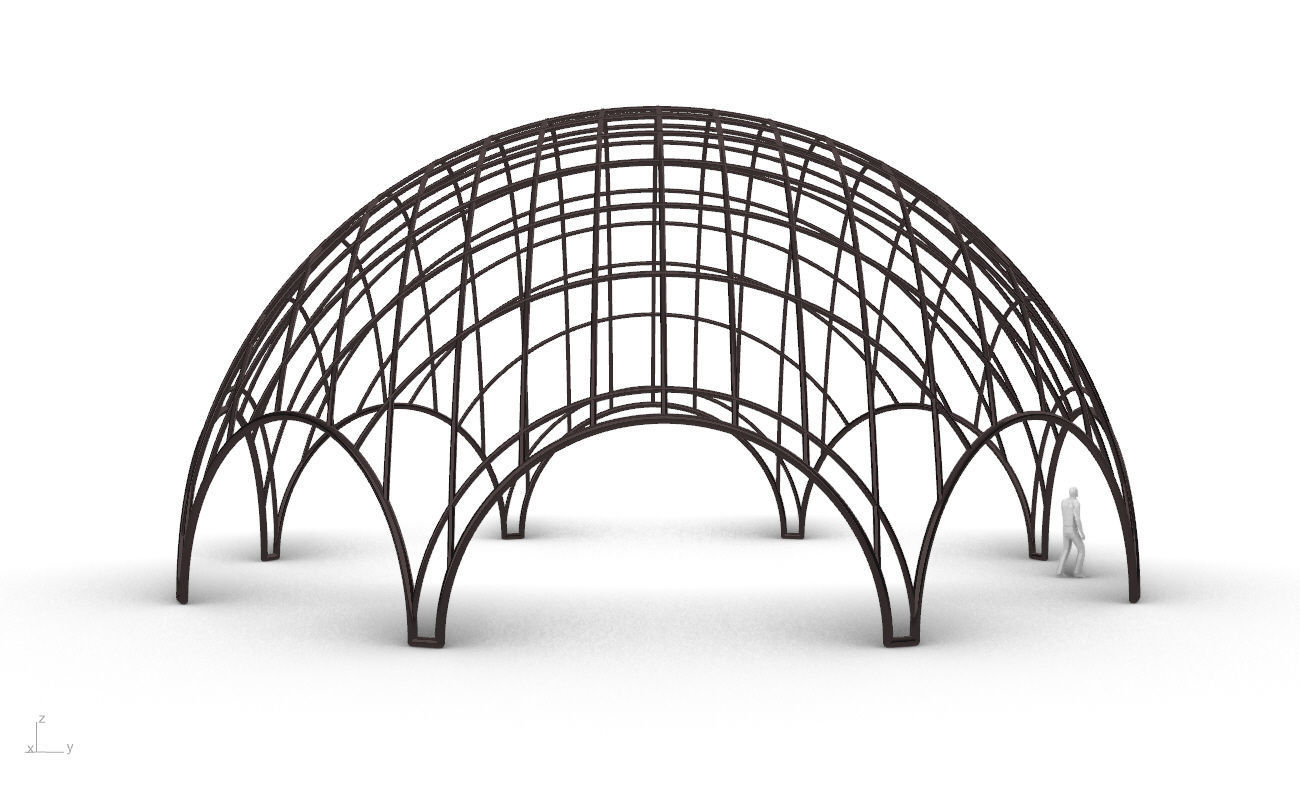 Octagonal Dome with Diagonal Wireframe Structure 3D model_15