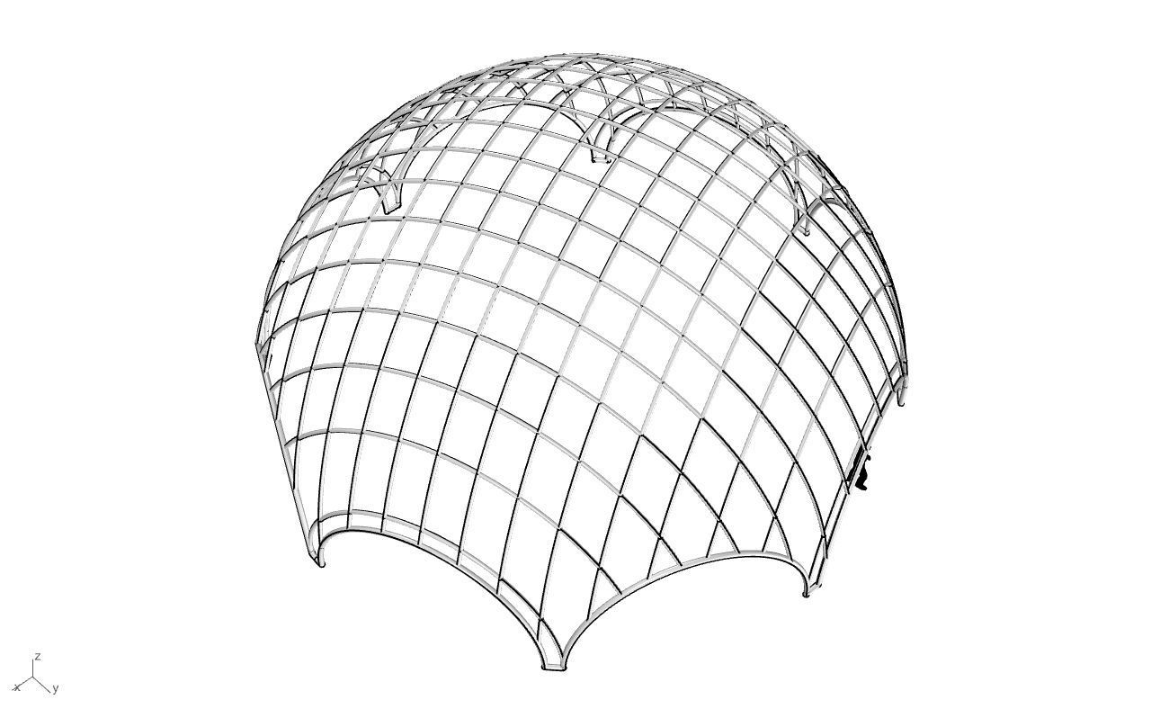 Octagonal Dome with Diagonal Wireframe Structure 3D model_58