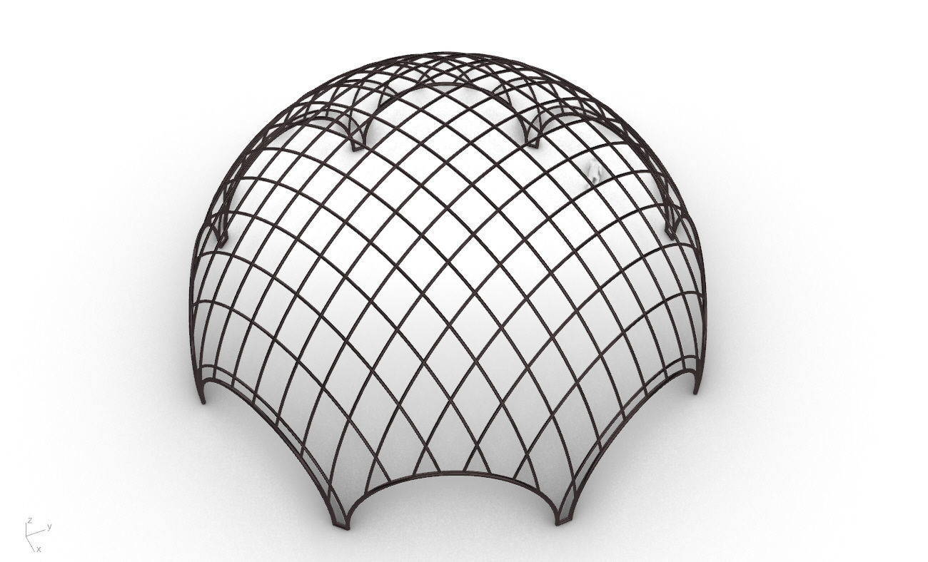 Octagonal Dome with Diagonal Wireframe Structure 3D model_34