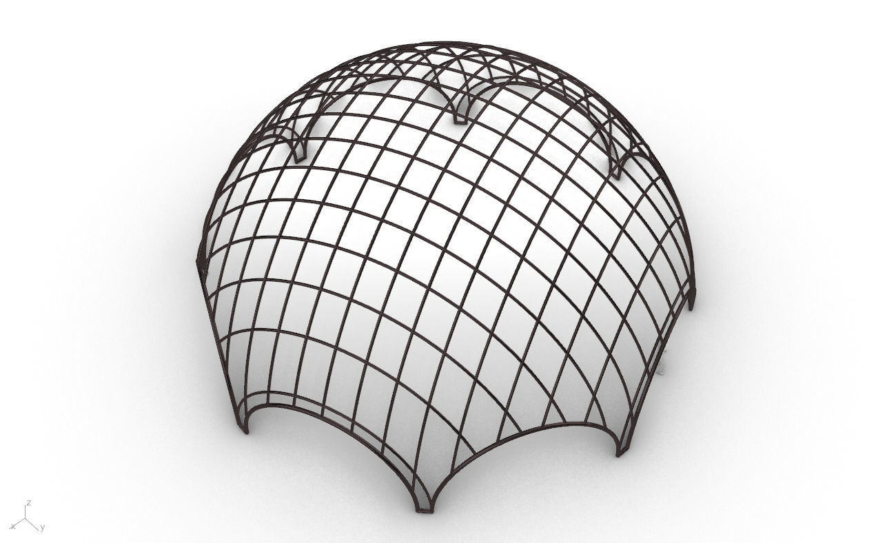Octagonal Dome with Diagonal Wireframe Structure 3D model_38