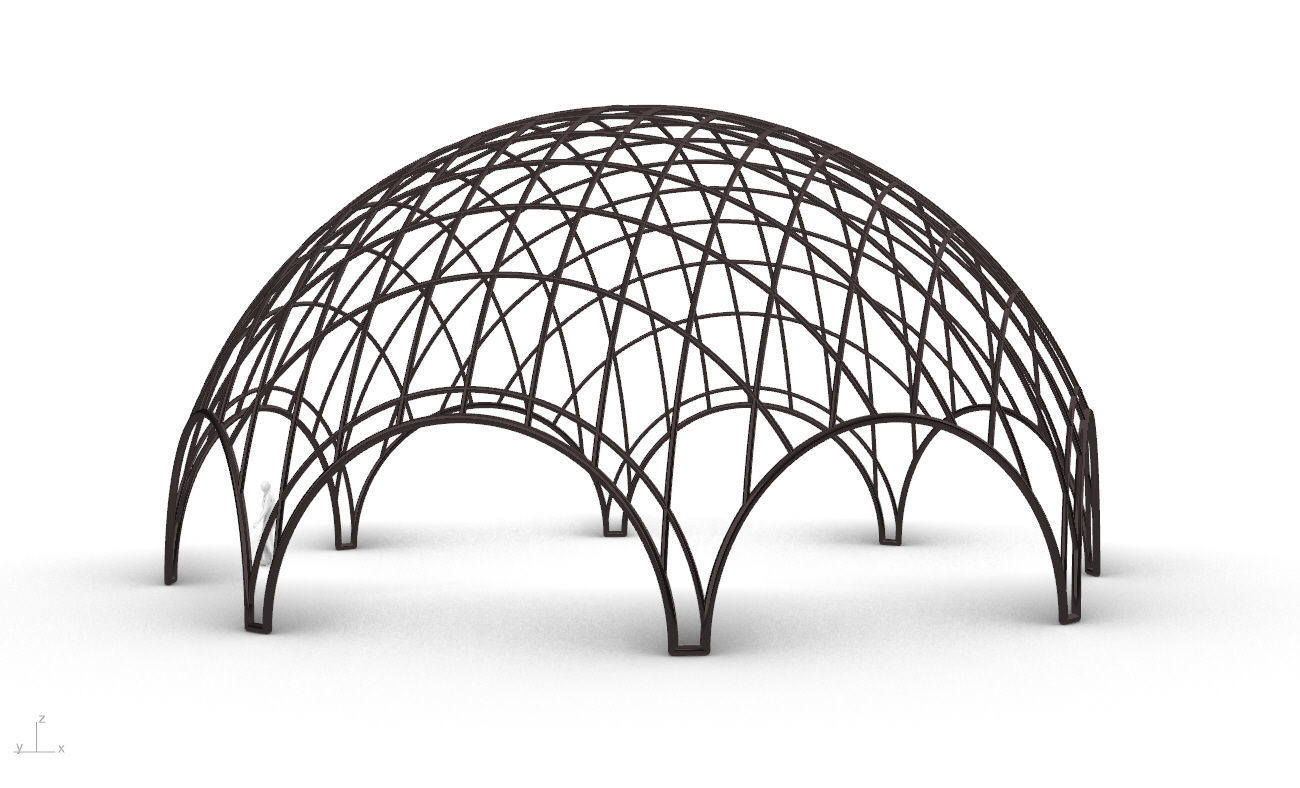 Octagonal Dome with Diagonal Wireframe Structure 3D model_6