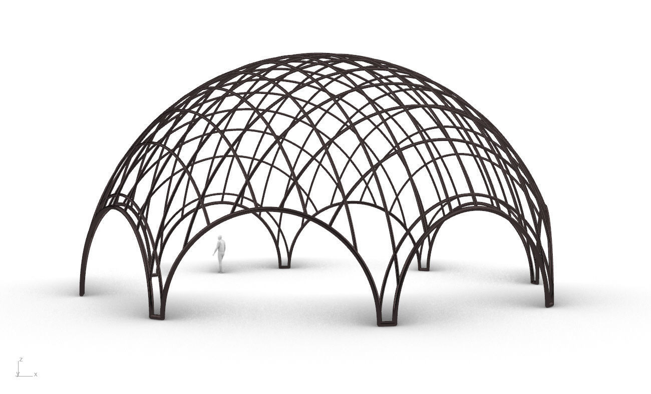 Octagonal Dome with Diagonal Wireframe Structure 3D model_8