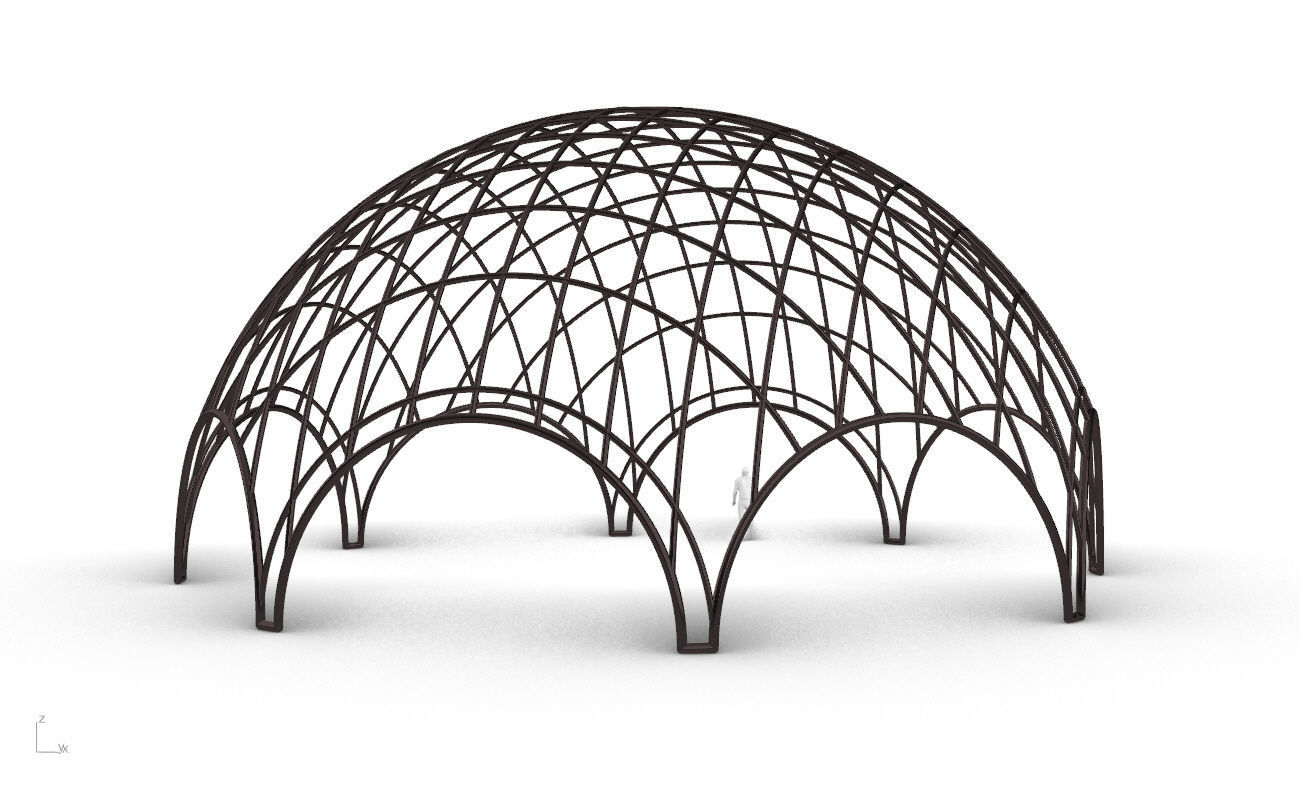 Octagonal Dome with Diagonal Wireframe Structure 3D model_11