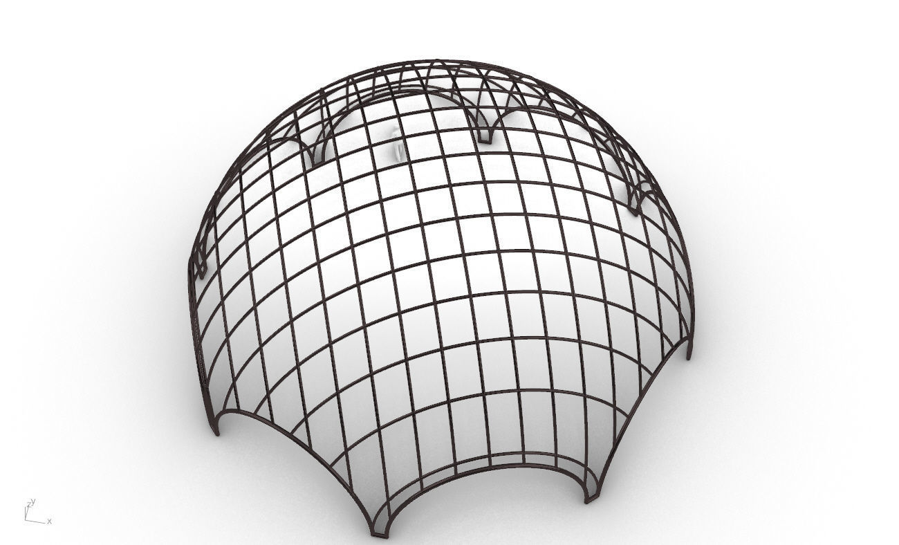 Octagonal Dome with Diagonal Wireframe Structure 3D model_31