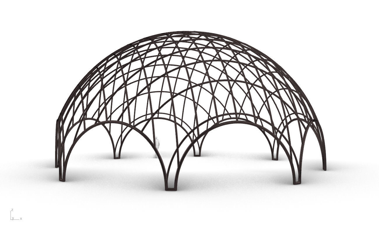 Octagonal Dome with Diagonal Wireframe Structure 3D model_9