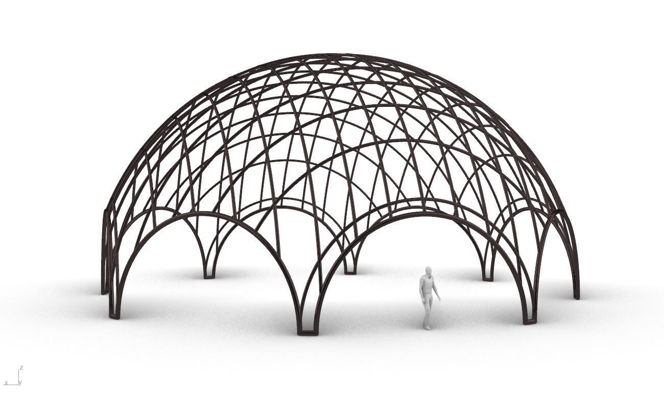 Octagonal Dome with Diagonal Wireframe Structure 3D model_19
