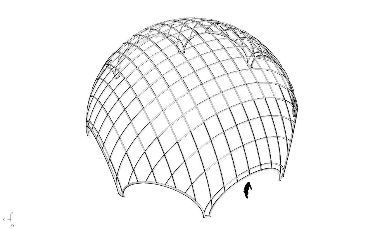 Octagonal Dome with Diagonal Wireframe Structure 3D model_40