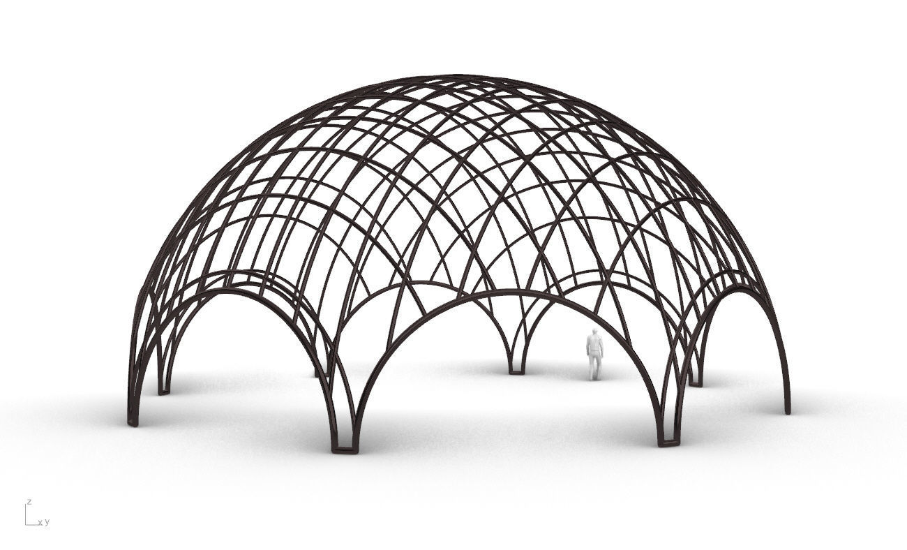 Octagonal Dome with Diagonal Wireframe Structure 3D model_12