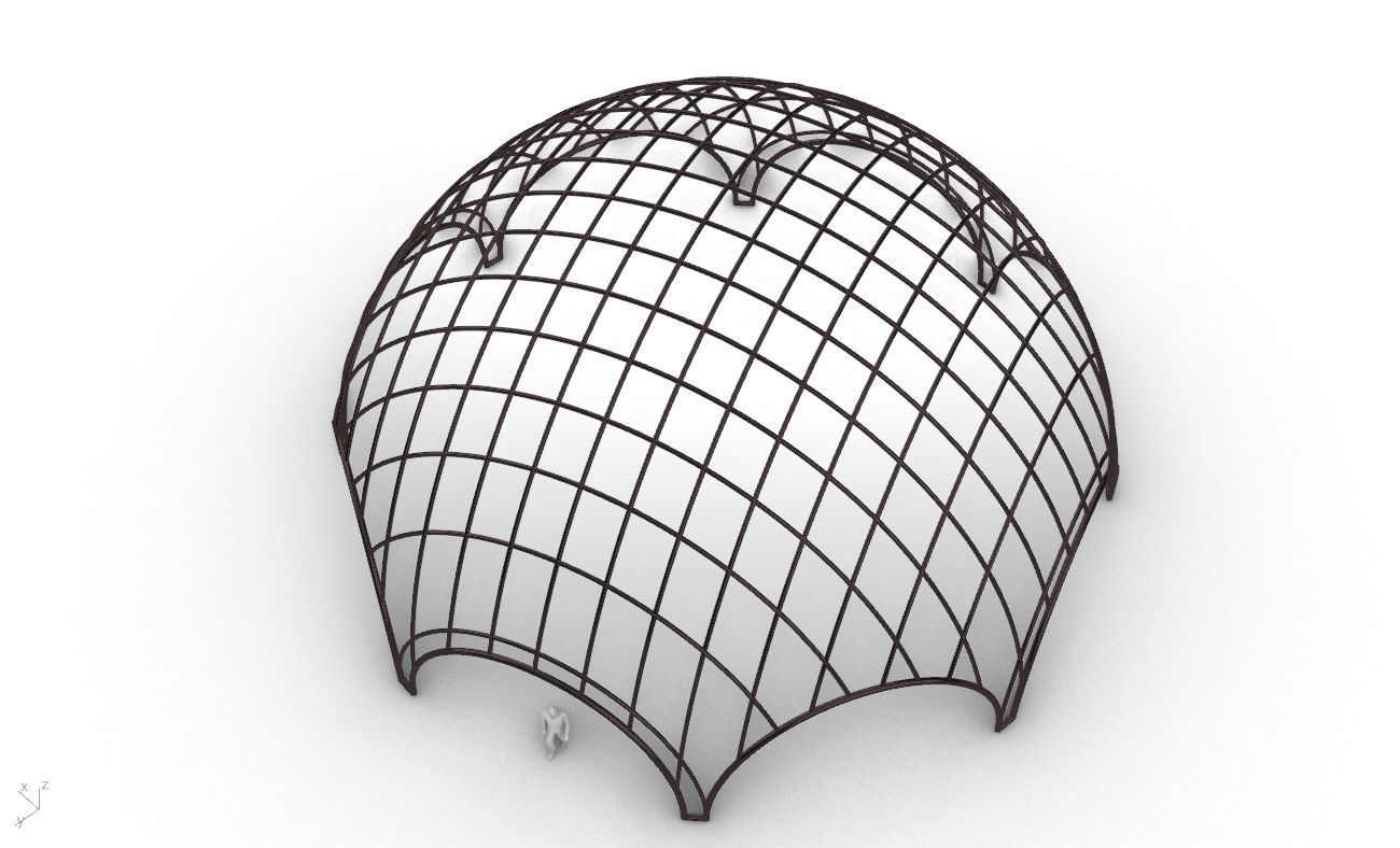 Octagonal Dome with Diagonal Wireframe Structure 3D model_23