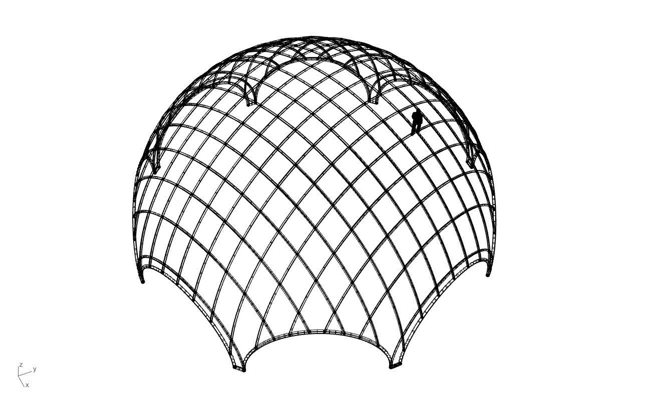 Octagonal Dome with Diagonal Wireframe Structure 3D model_74