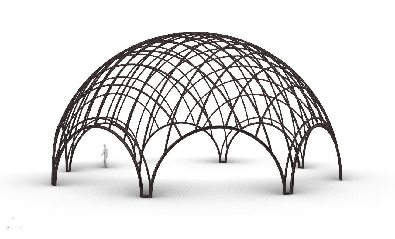 Octagonal Dome with Diagonal Wireframe Structure 3D model_7