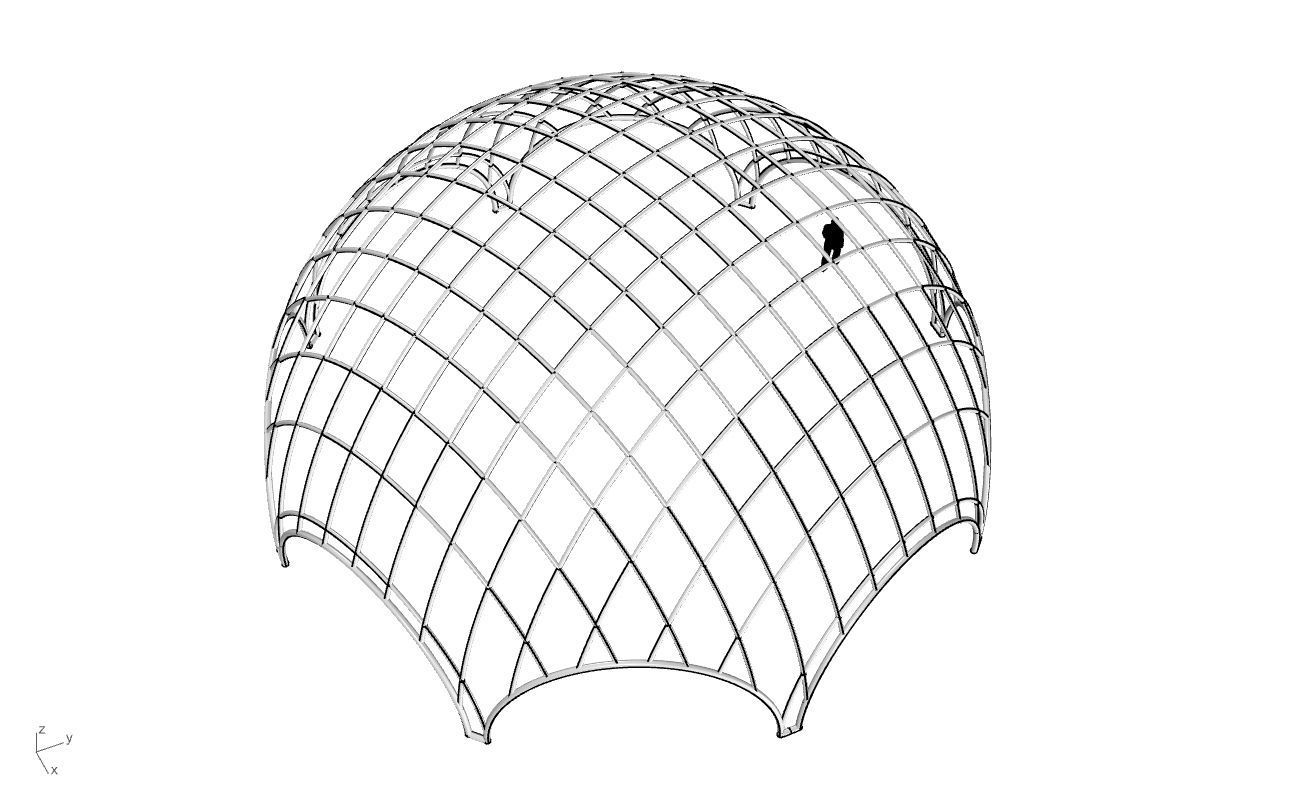 Octagonal Dome with Diagonal Wireframe Structure 3D model_54