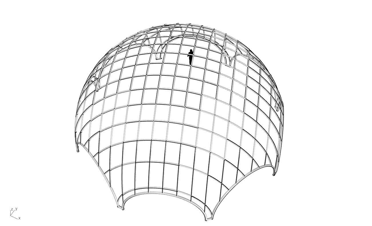 Octagonal Dome with Diagonal Wireframe Structure 3D model_52