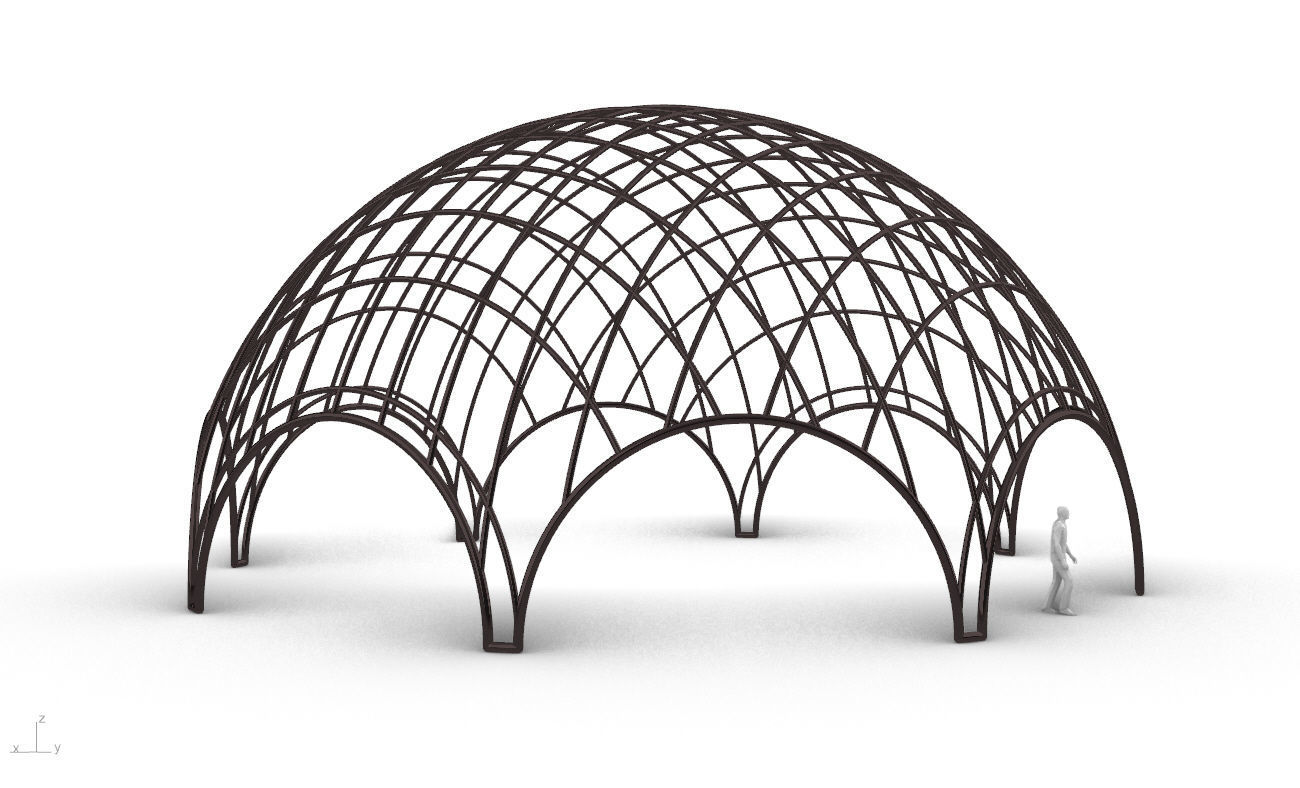 Octagonal Dome with Diagonal Wireframe Structure 3D model_17