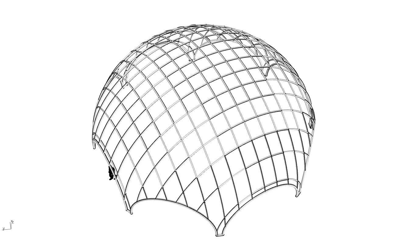 Octagonal Dome with Diagonal Wireframe Structure 3D model_45