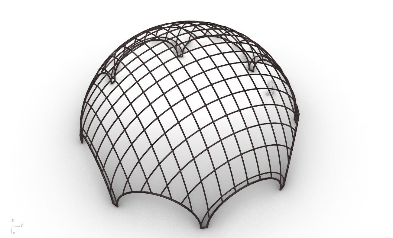 Octagonal Dome with Diagonal Wireframe Structure 3D model_35
