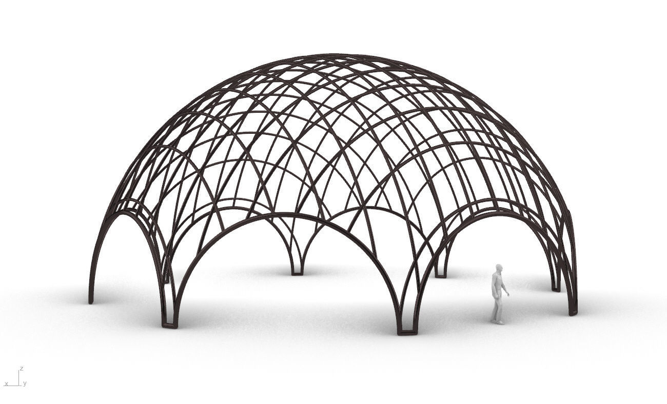 Octagonal Dome with Diagonal Wireframe Structure 3D model_18