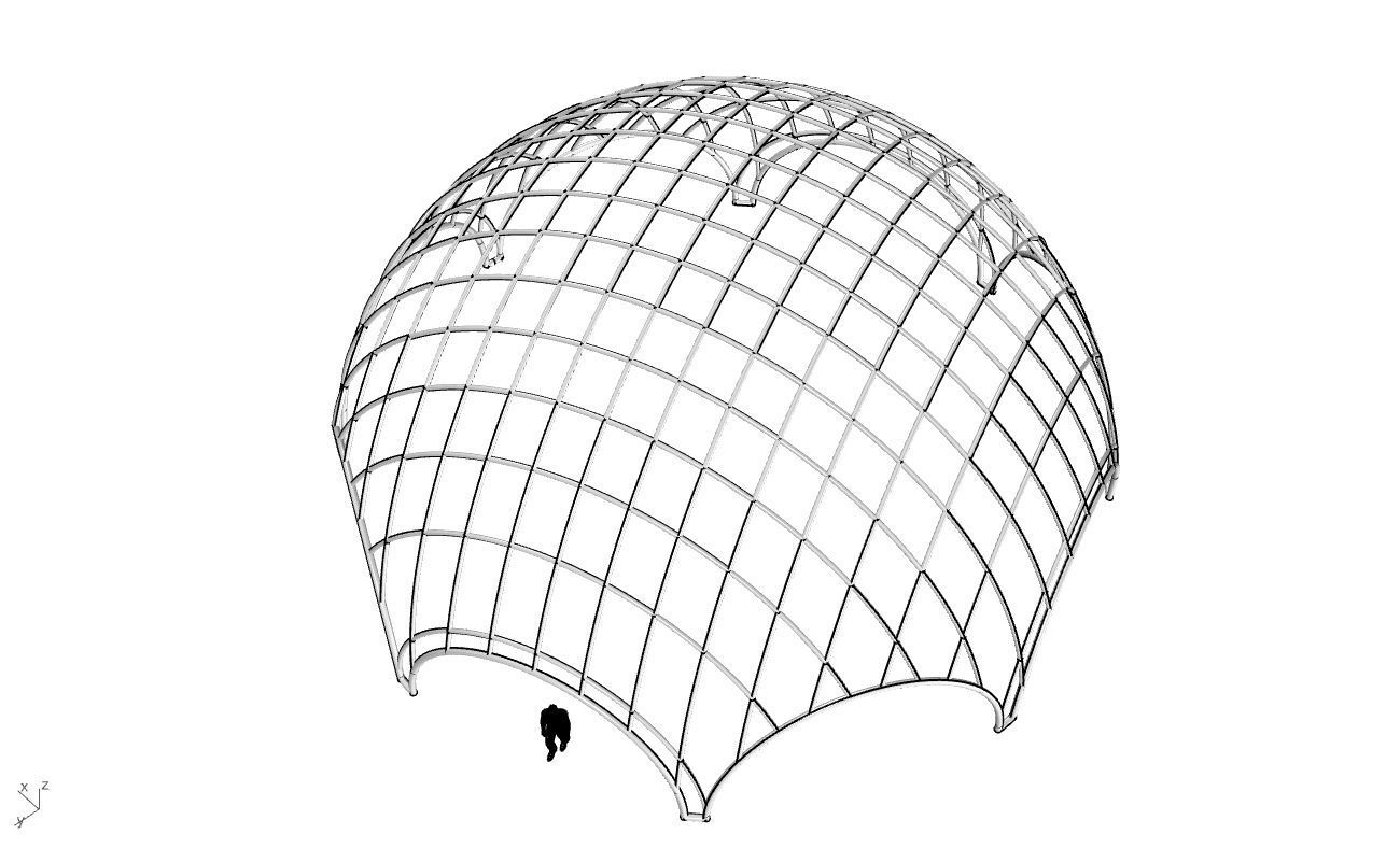 Octagonal Dome with Diagonal Wireframe Structure 3D model_43
