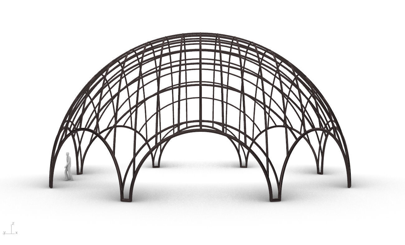 Octagonal Dome with Diagonal Wireframe Structure 3D model_5