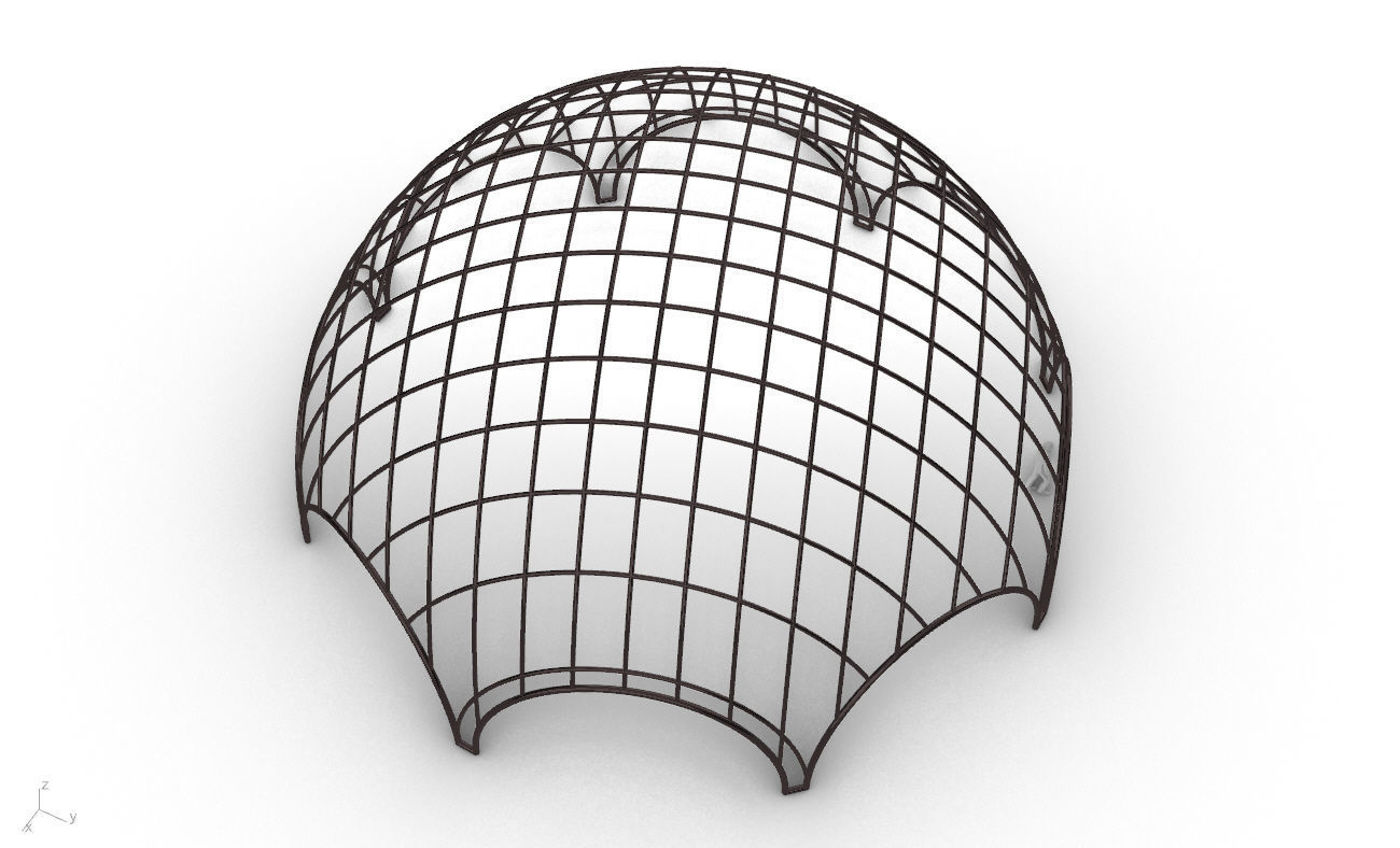Octagonal Dome with Diagonal Wireframe Structure 3D model_37