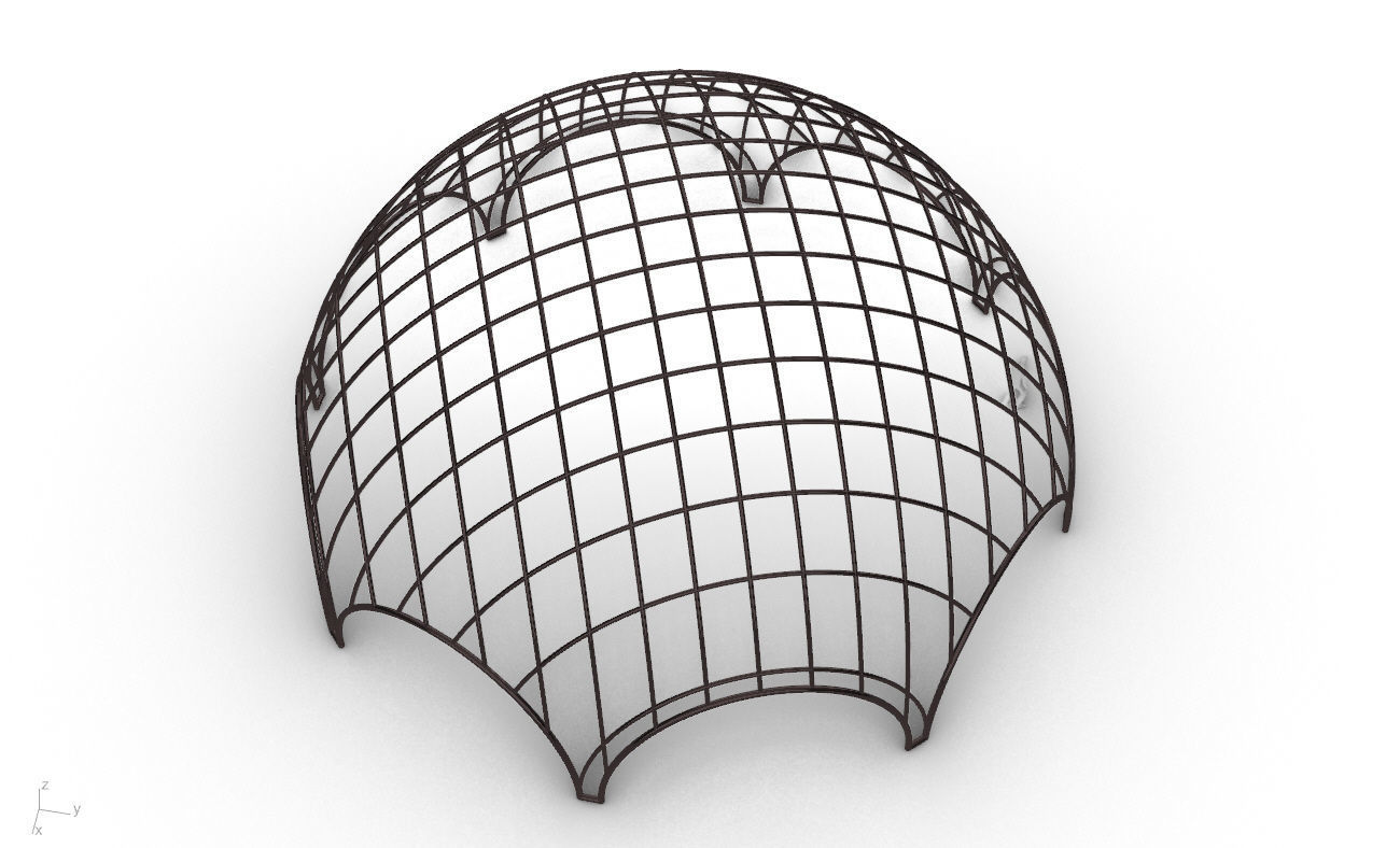 Octagonal Dome with Diagonal Wireframe Structure 3D model_36