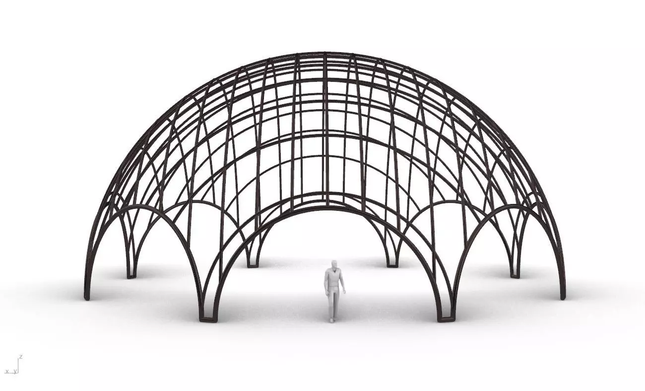 Octagonal Dome with Diagonal Wireframe Structure 3D model_0