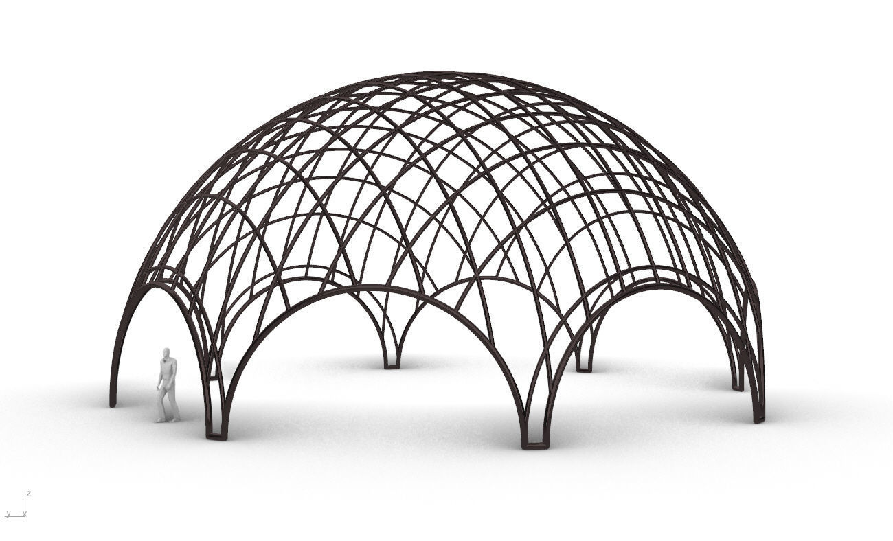 Octagonal Dome with Diagonal Wireframe Structure 3D model_3