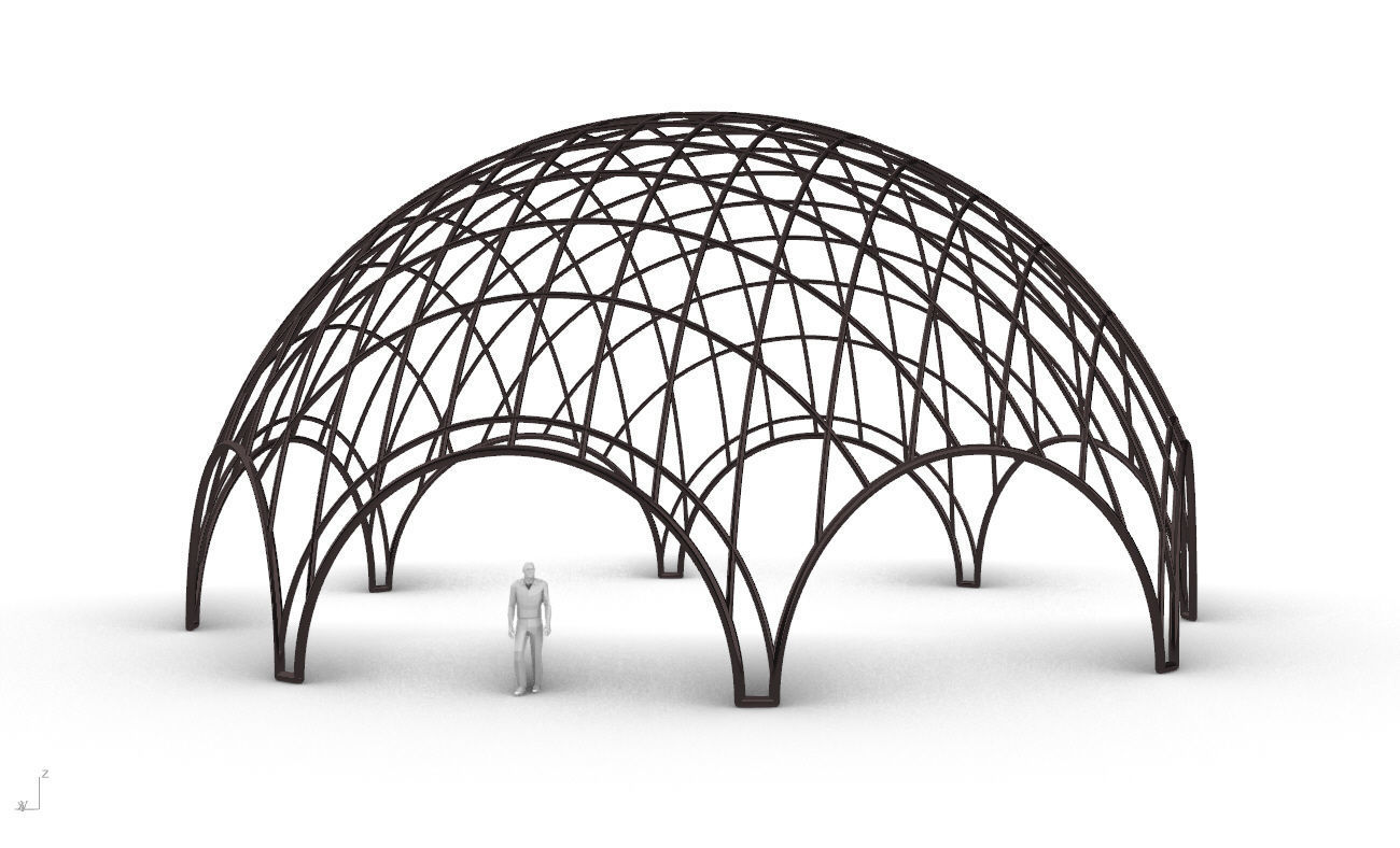 Octagonal Dome with Diagonal Wireframe Structure 3D model_1