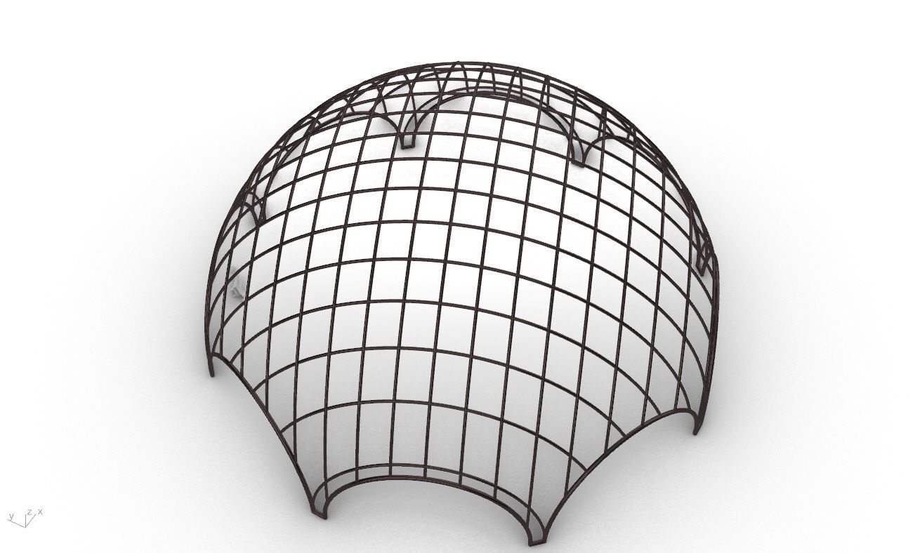 Octagonal Dome with Diagonal Wireframe Structure 3D model_27