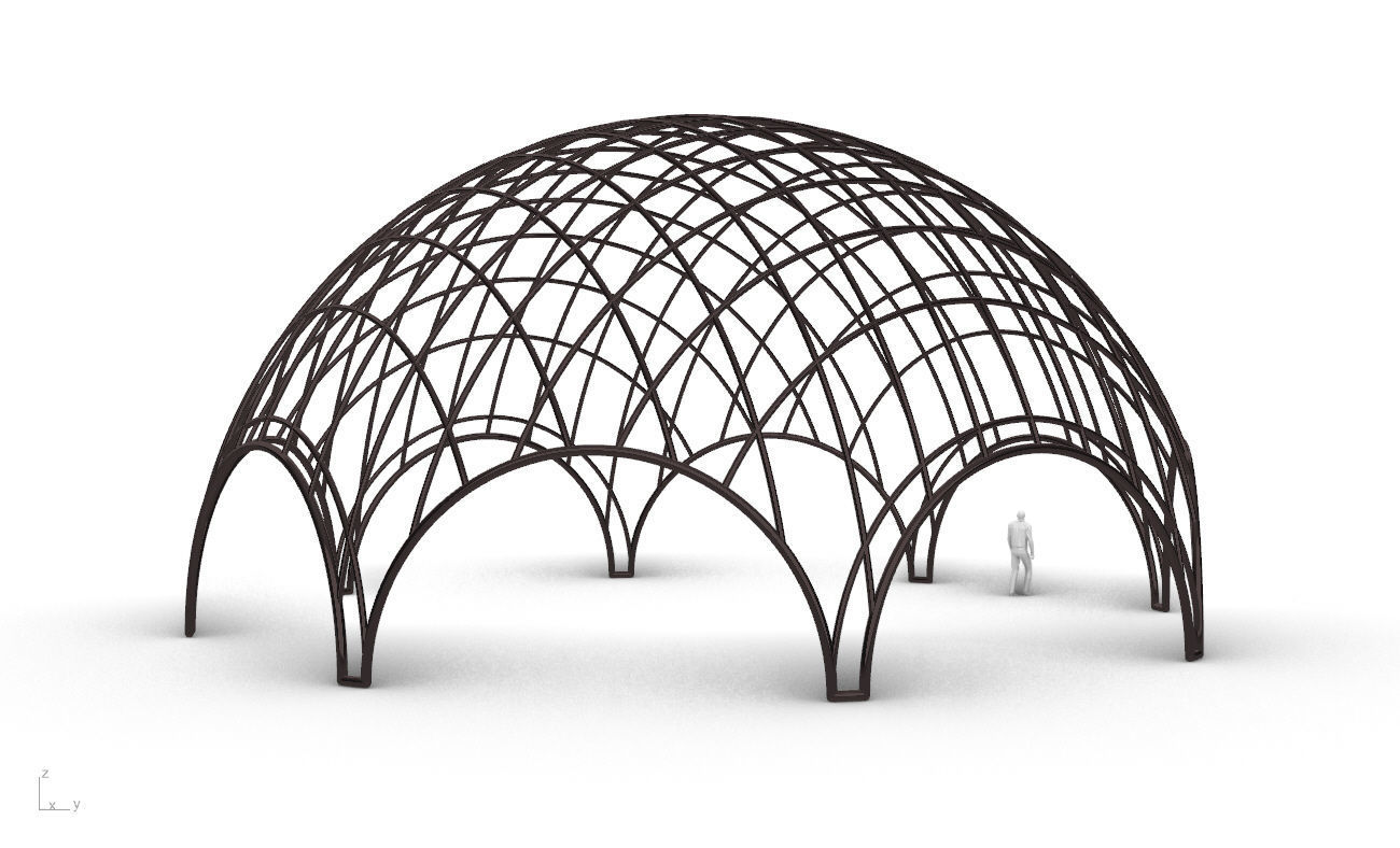 Octagonal Dome with Diagonal Wireframe Structure 3D model_13