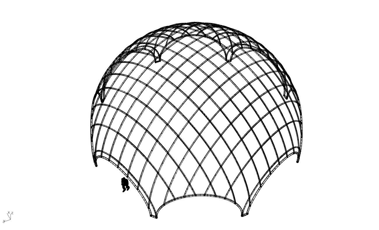 Octagonal Dome with Diagonal Wireframe Structure 3D model_64