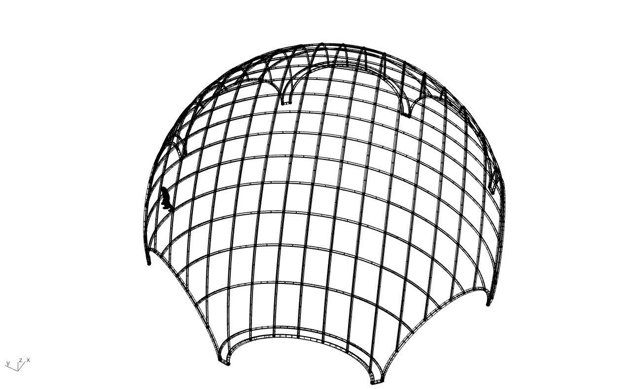 Octagonal Dome with Diagonal Wireframe Structure 3D model_67