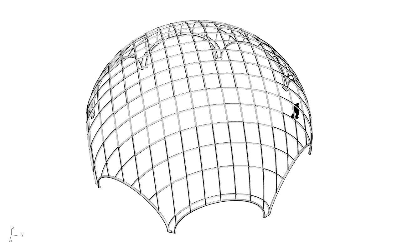 Octagonal Dome with Diagonal Wireframe Structure 3D model_56
