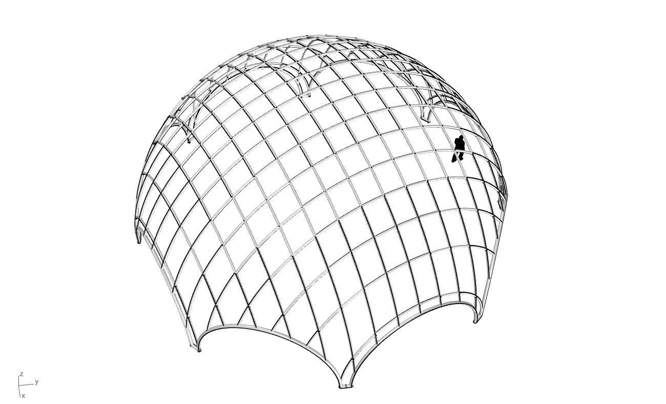 Octagonal Dome with Diagonal Wireframe Structure 3D model_55