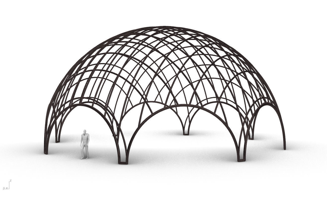 Octagonal Dome with Diagonal Wireframe Structure 3D model_2