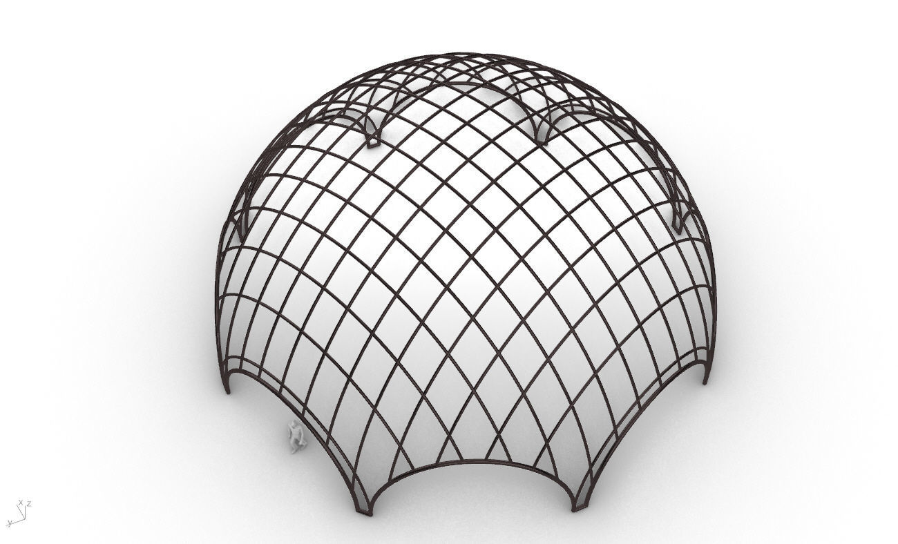 Octagonal Dome with Diagonal Wireframe Structure 3D model_24